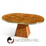 Pierre Cardin Mid Century Burlwood and Brass Expanding Dining Table with 1 Leaf