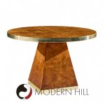 Pierre Cardin Mid Century Burlwood and Brass Expanding Dining Table with 1 Leaf
