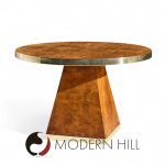 Pierre Cardin Mid Century Burlwood and Brass Expanding Dining Table with 1 Leaf