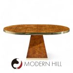 Pierre Cardin Mid Century Burlwood and Brass Expanding Dining Table with 1 Leaf