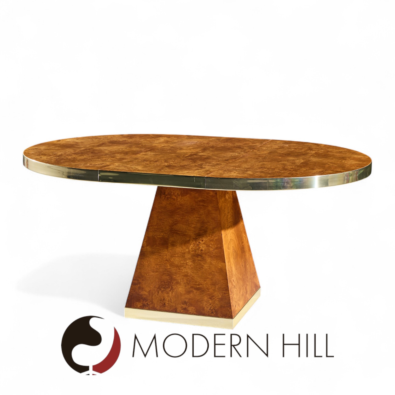 Pierre Cardin Mid Century Burlwood and Brass Expanding Dining Table with 1 Leaf