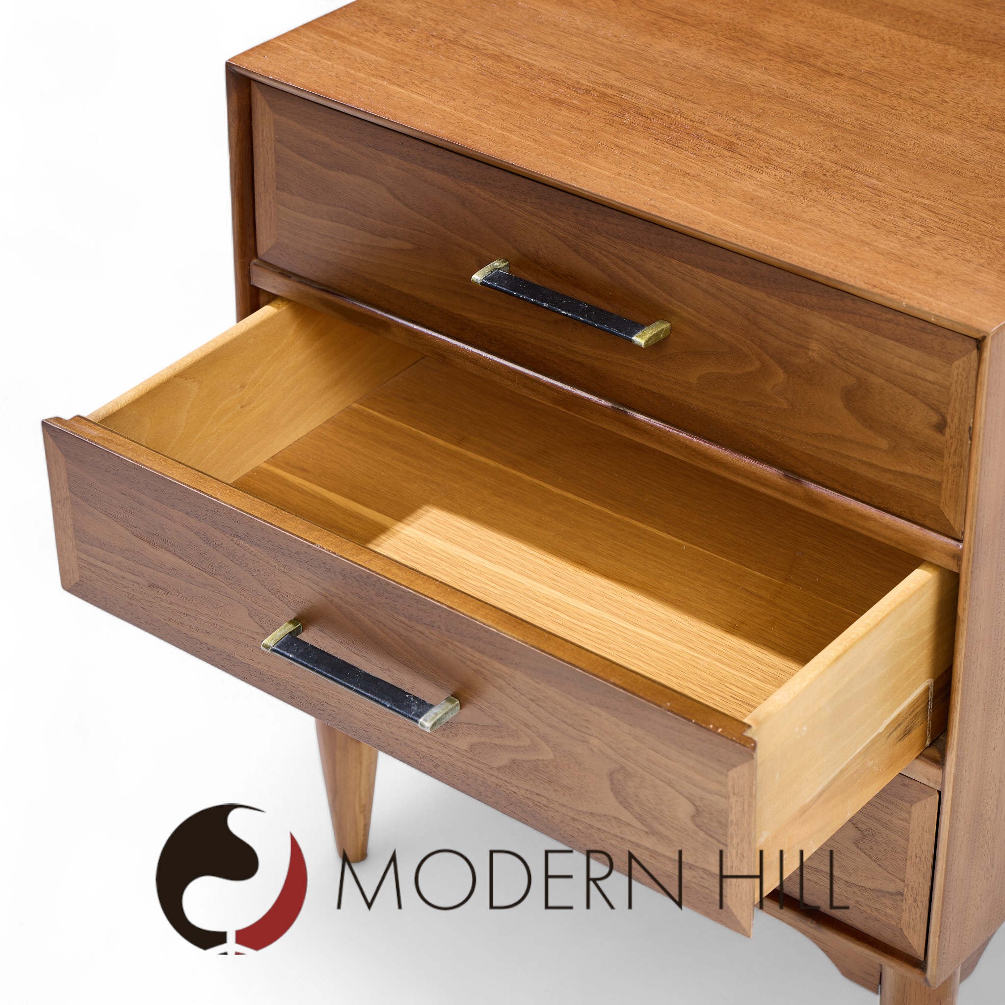 Ramseur Mid Century Walnut 3-drawer Nightstands - Pair