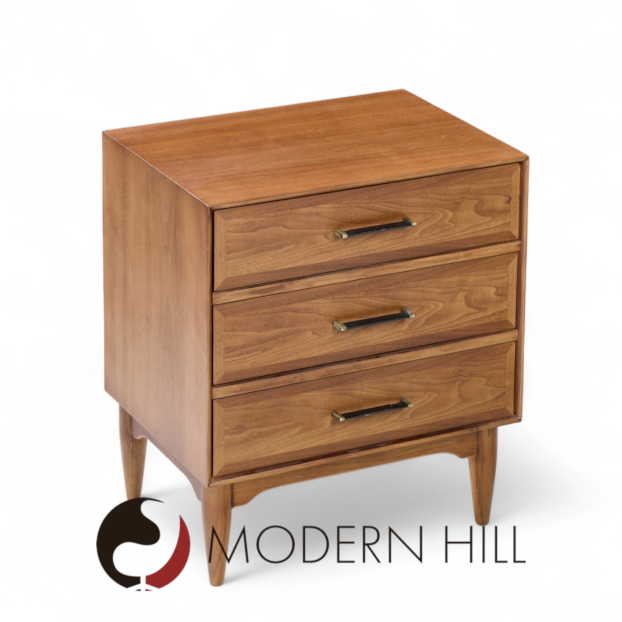 Ramseur Mid Century Walnut 3-drawer Nightstands - Pair