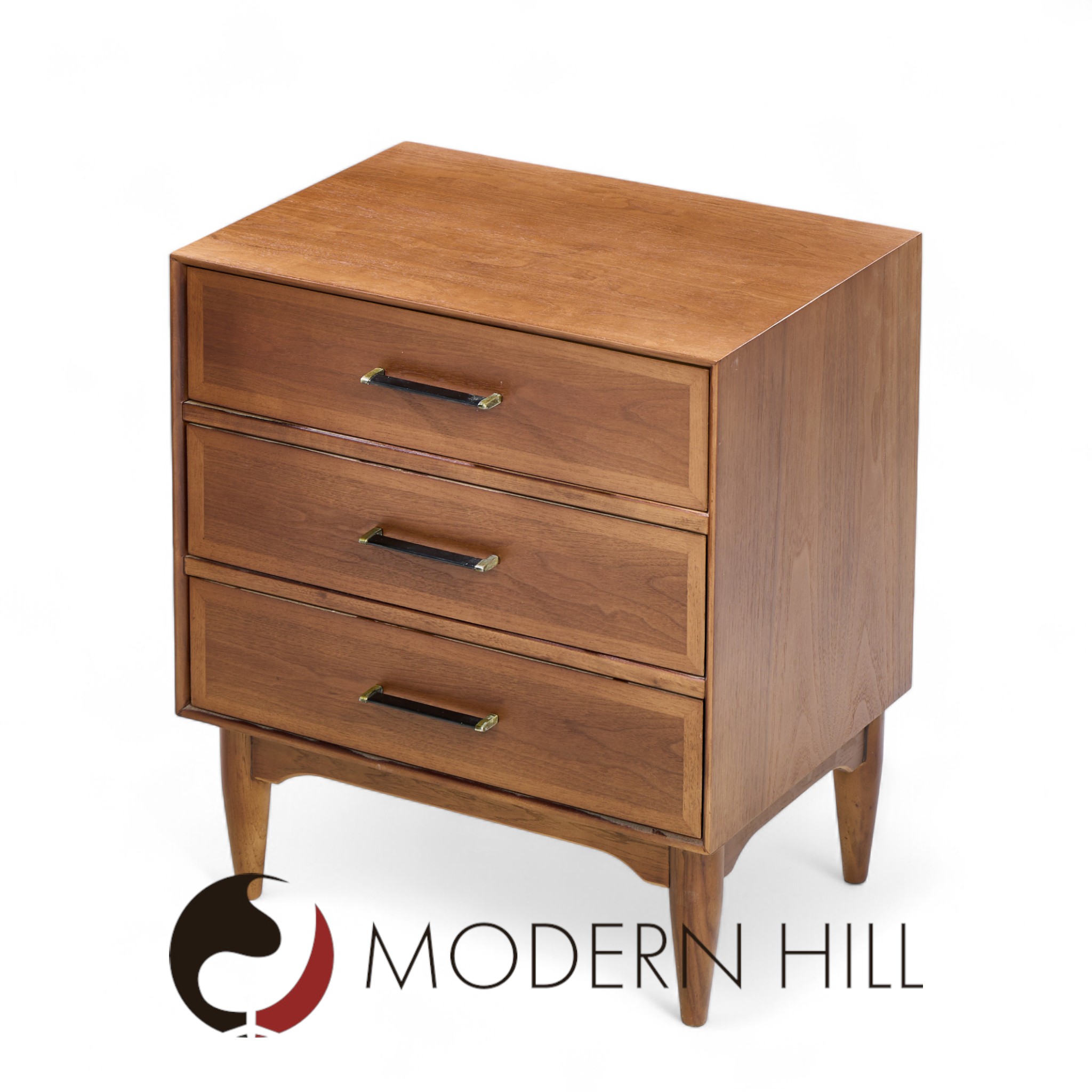 Ramseur Mid Century Walnut 3-drawer Nightstands - Pair