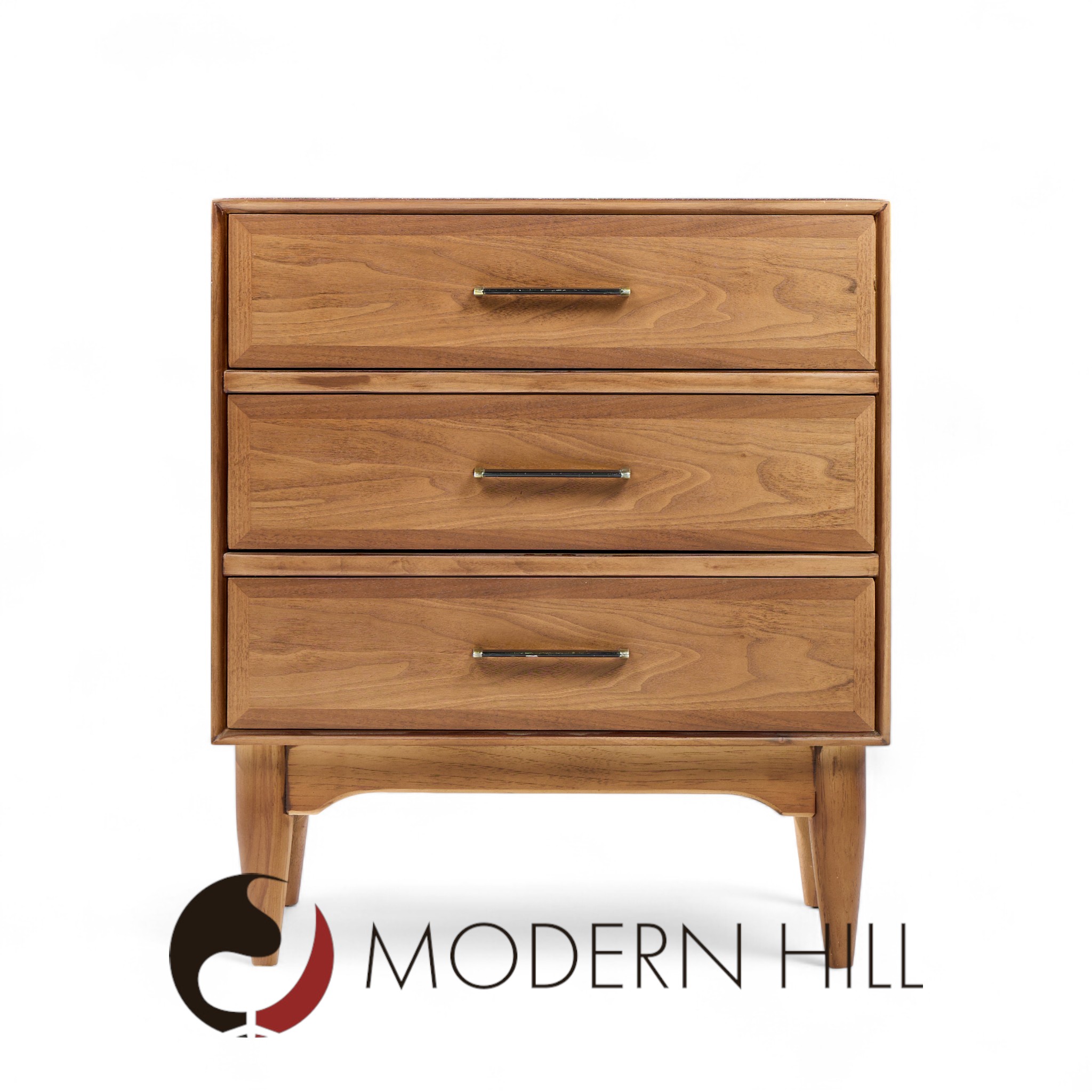 Ramseur Mid Century Walnut 3-drawer Nightstands - Pair