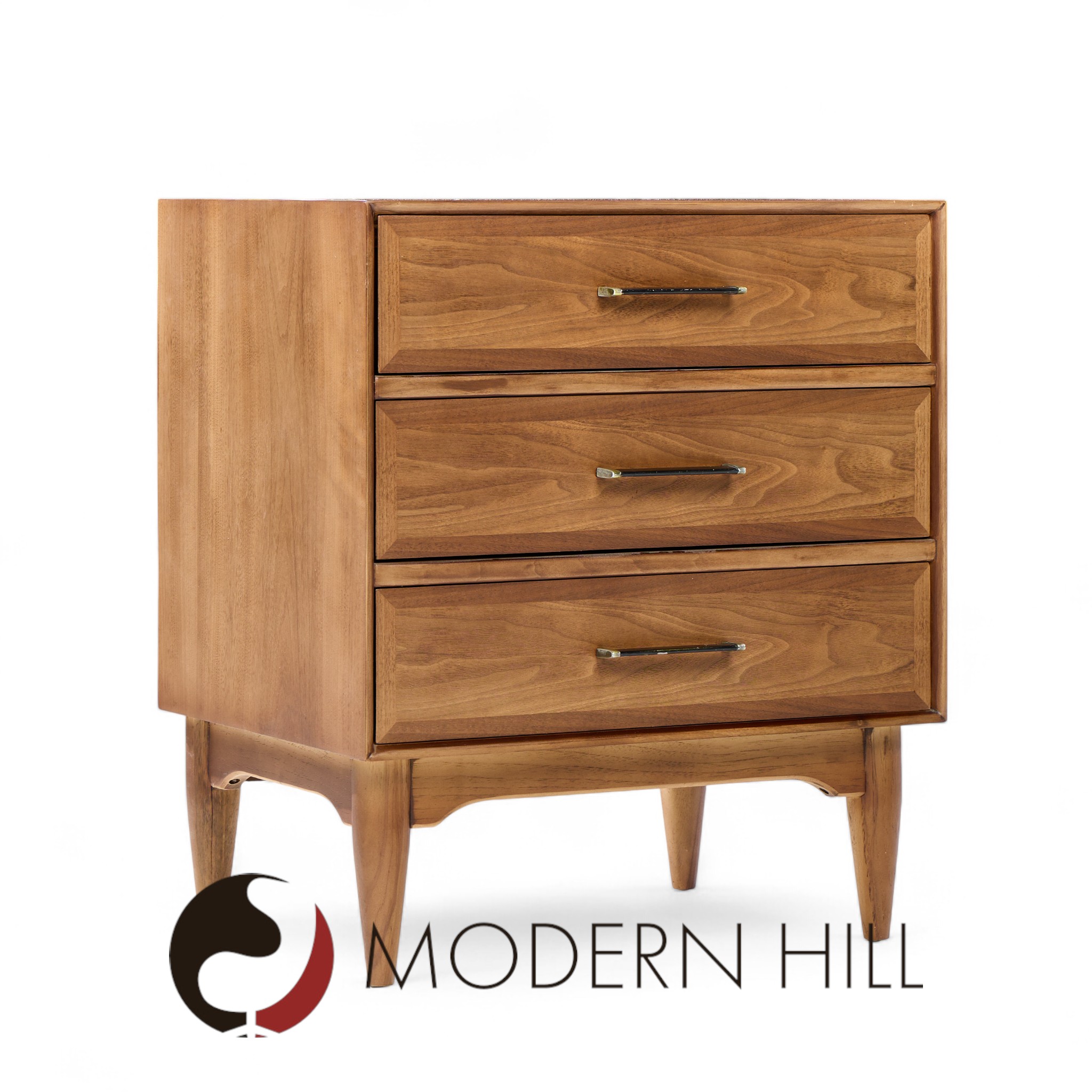 Ramseur Mid Century Walnut 3-drawer Nightstands - Pair