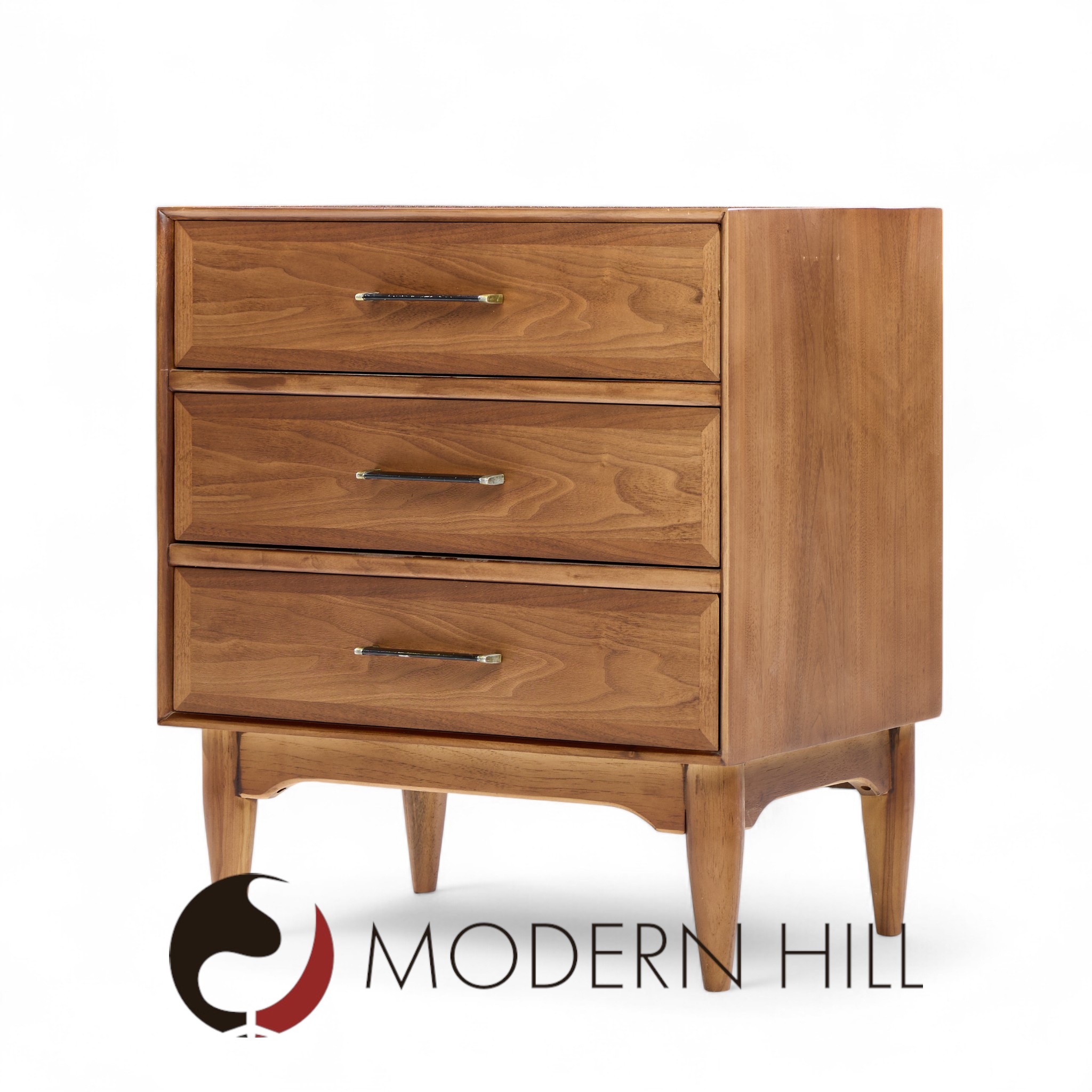 Ramseur Mid Century Walnut 3-drawer Nightstands - Pair
