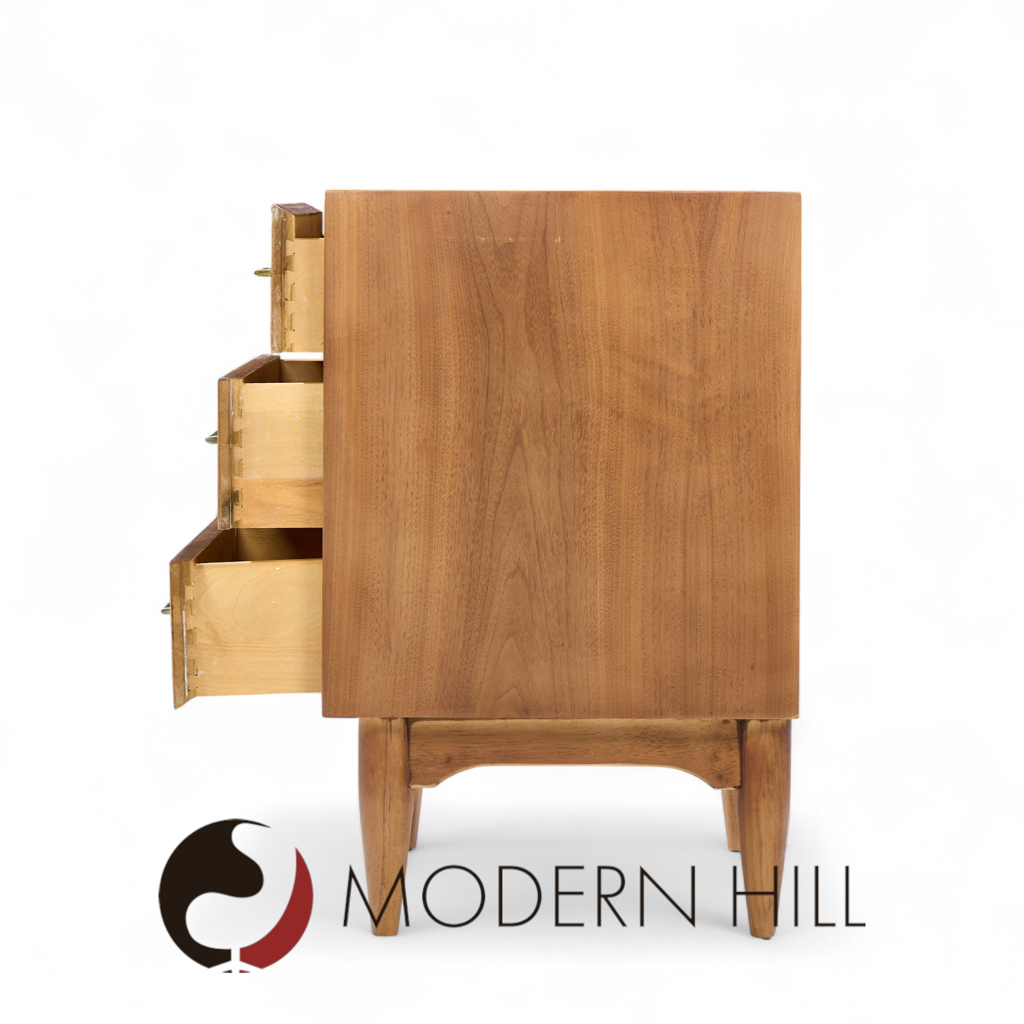 Ramseur Mid Century Walnut 3-drawer Nightstands - Pair