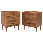 Ramseur Mid Century Walnut 3-drawer Nightstands - Pair | Mid Century Modern Furniture - Mid Century Furniture Chicago Ramseur Mid Century Walnut 3-drawer Nightstands - Pair