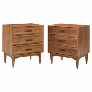 ramseur mid century walnut 3-drawer nightstands - pair