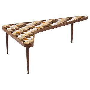 Richard Hohenberg Mid Century Boomerang Kidney Form Walnut and Tile Top Coffee Table