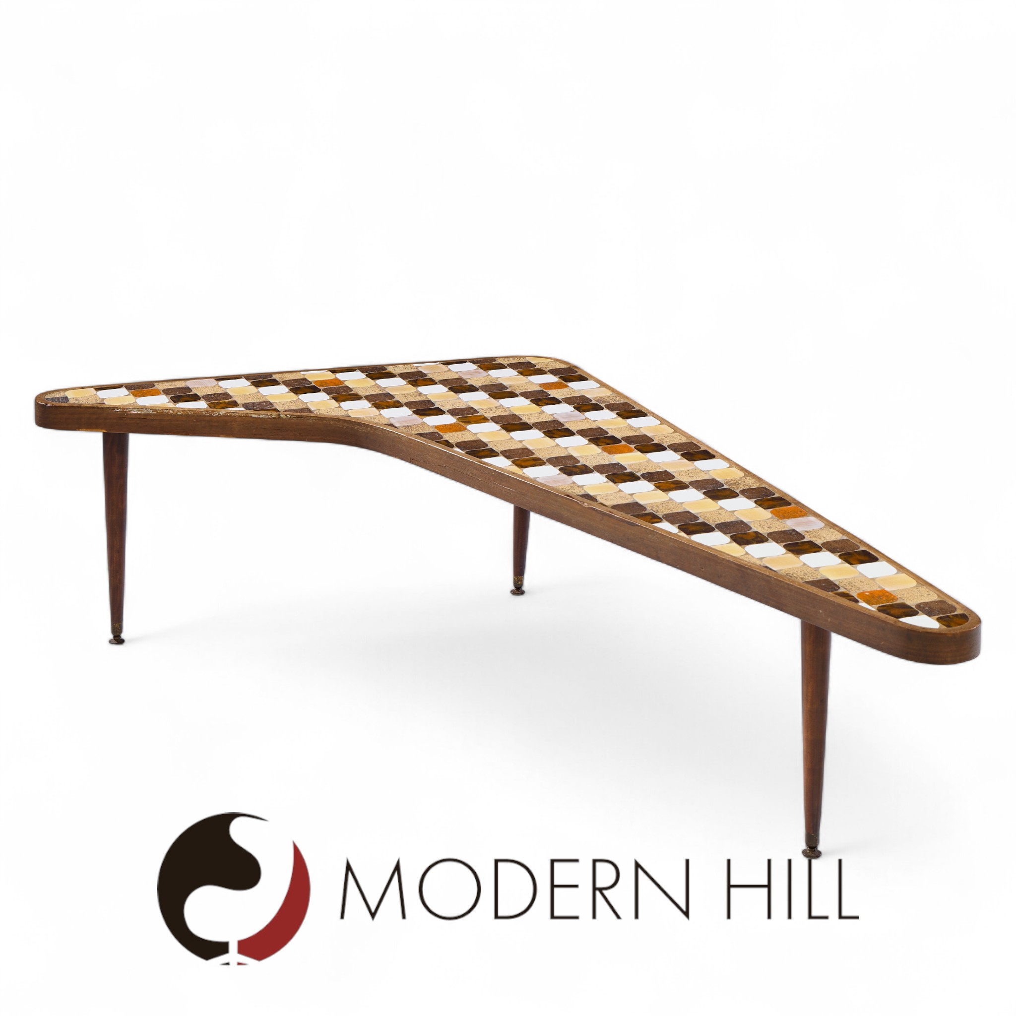 Richard Hohenberg Mid Century Boomerang Kidney Form Walnut and Tile Top Coffee Table | Mid Century Modern Furniture - Mid Century Furniture Chicago Richard Hohenberg Mid Century Boomerang Kidney Form Walnut and Tile Top Coffee Table