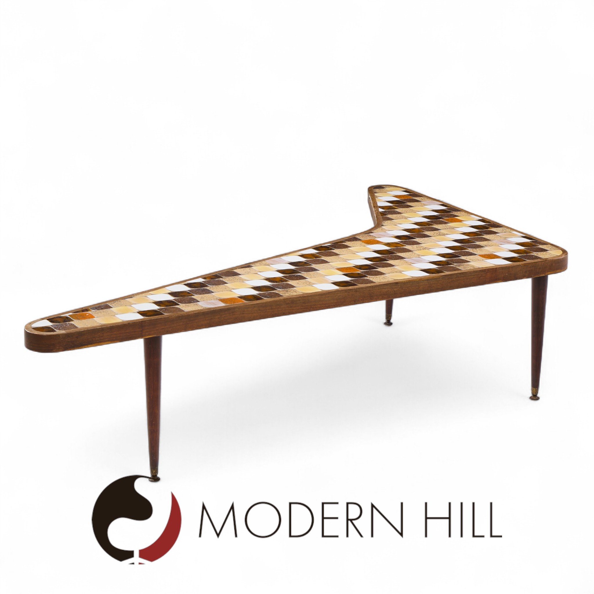 Richard Hohenberg Mid Century Boomerang Kidney Form Walnut and Tile Top Coffee Table | Mid Century Modern Furniture - Mid Century Furniture Chicago Richard Hohenberg Mid Century Boomerang Kidney Form Walnut and Tile Top Coffee Table