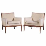 Robsjohn Gibbings for Widdicomb Mid Century Walnut Saber Leg Lounge Chairs - Pair | Mid Century Modern Furniture - Mid Century Furniture Chicago Robsjohn Gibbings for Widdicomb Mid Century Walnut Saber Leg Lounge Chairs - Pair