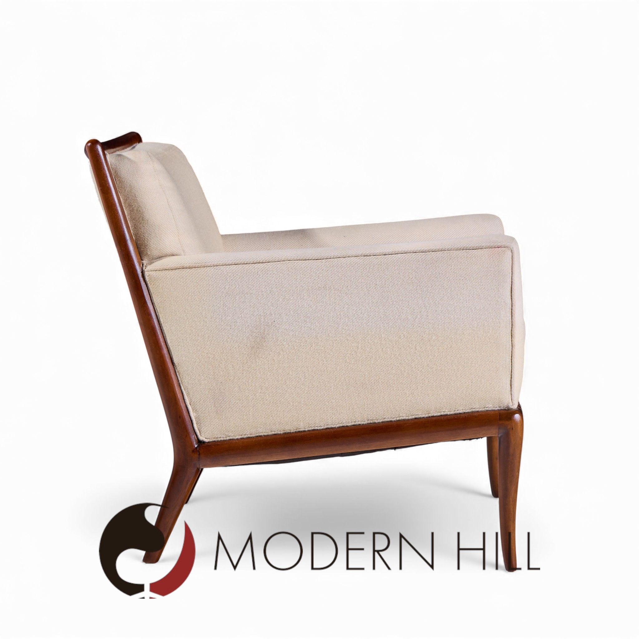 Robsjohn Gibbings for Widdicomb Mid Century Walnut Saber Leg Lounge Chairs - Pair