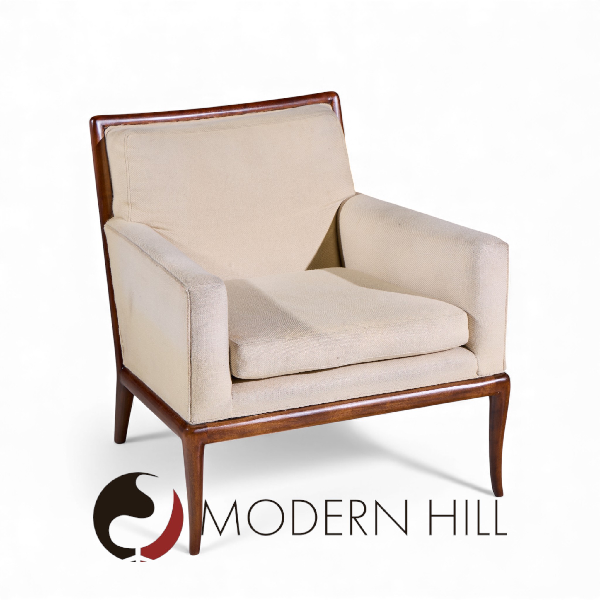 Robsjohn Gibbings for Widdicomb Mid Century Walnut Saber Leg Lounge Chairs - Pair