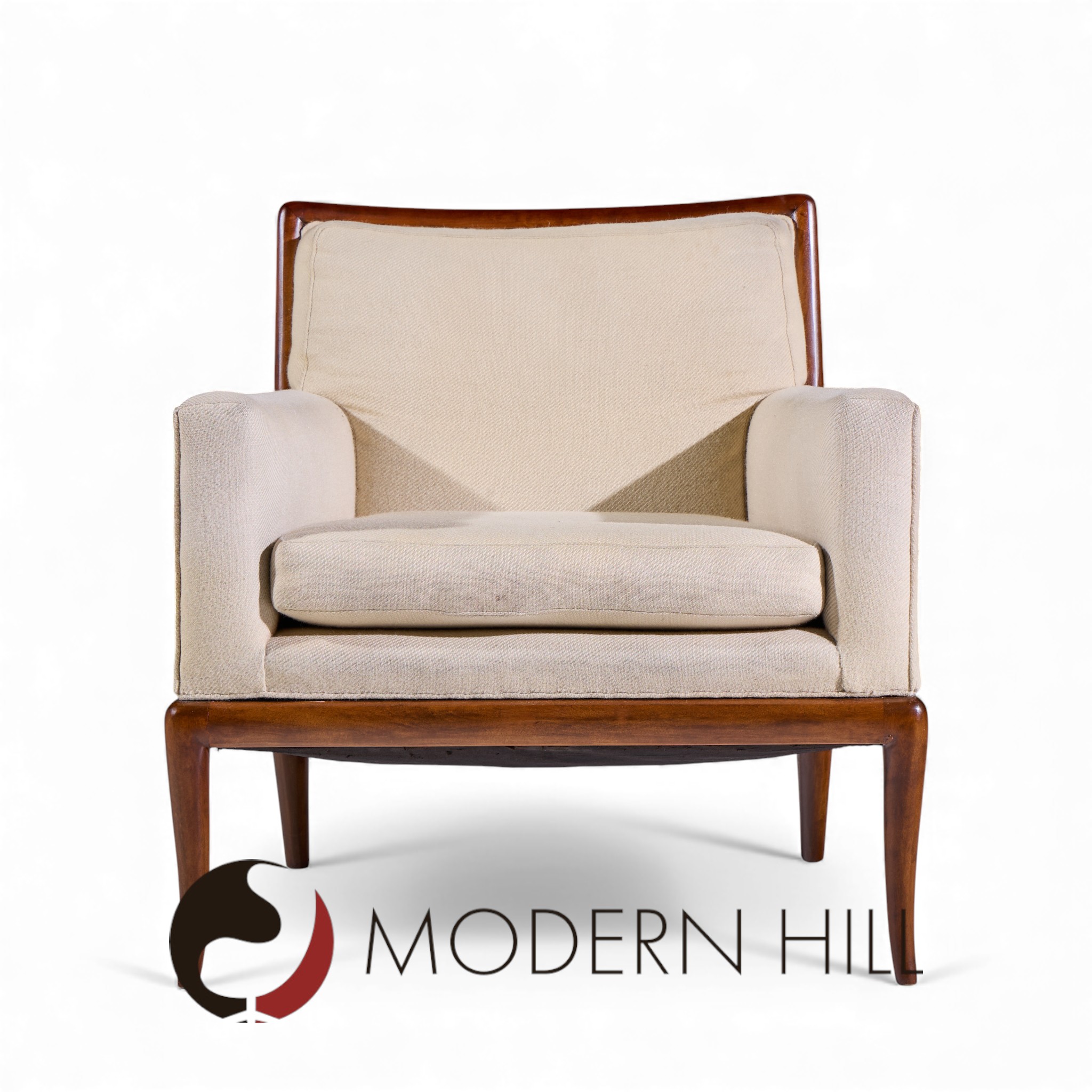 Robsjohn Gibbings for Widdicomb Mid Century Walnut Saber Leg Lounge Chairs - Pair