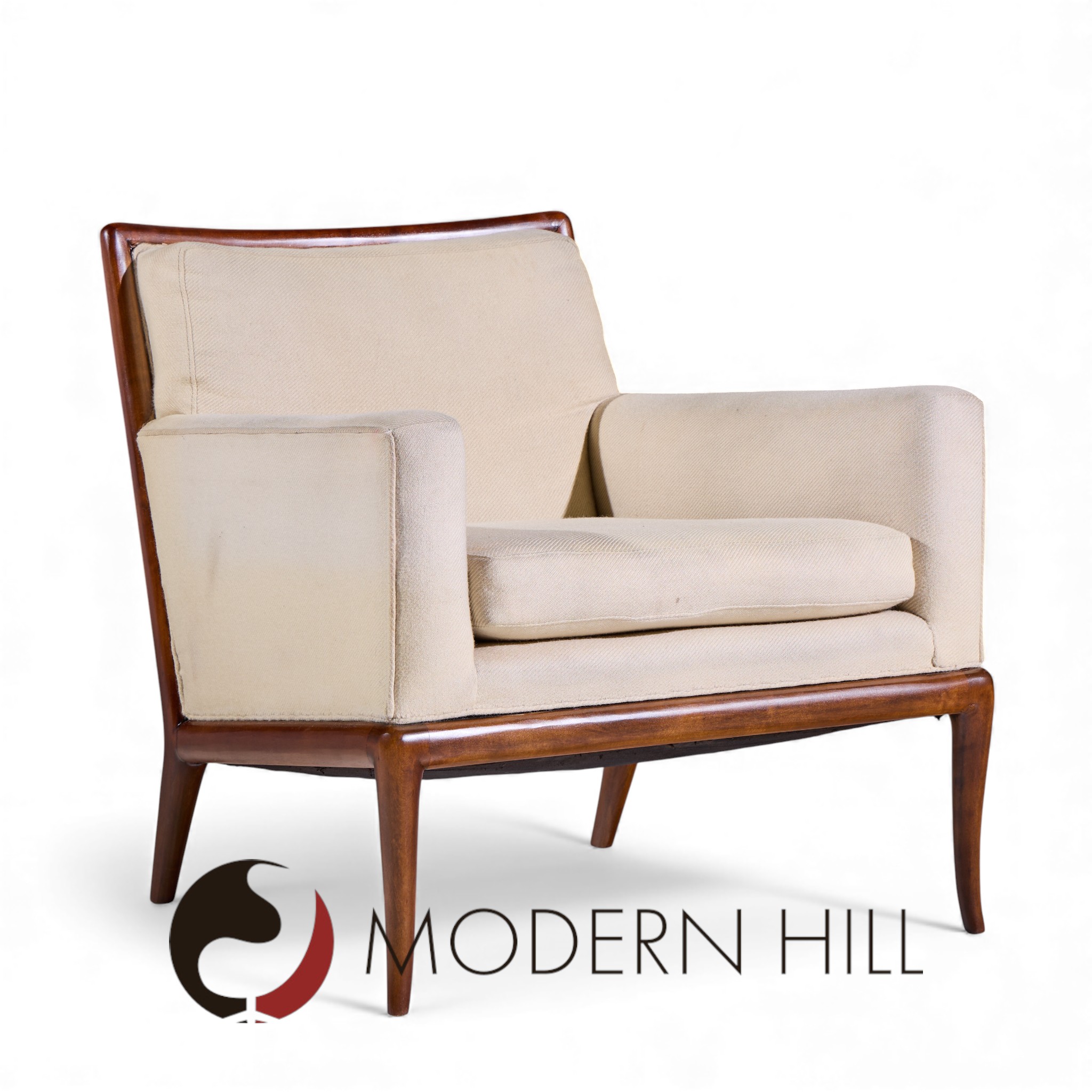 Robsjohn Gibbings for Widdicomb Mid Century Walnut Saber Leg Lounge Chairs - Pair