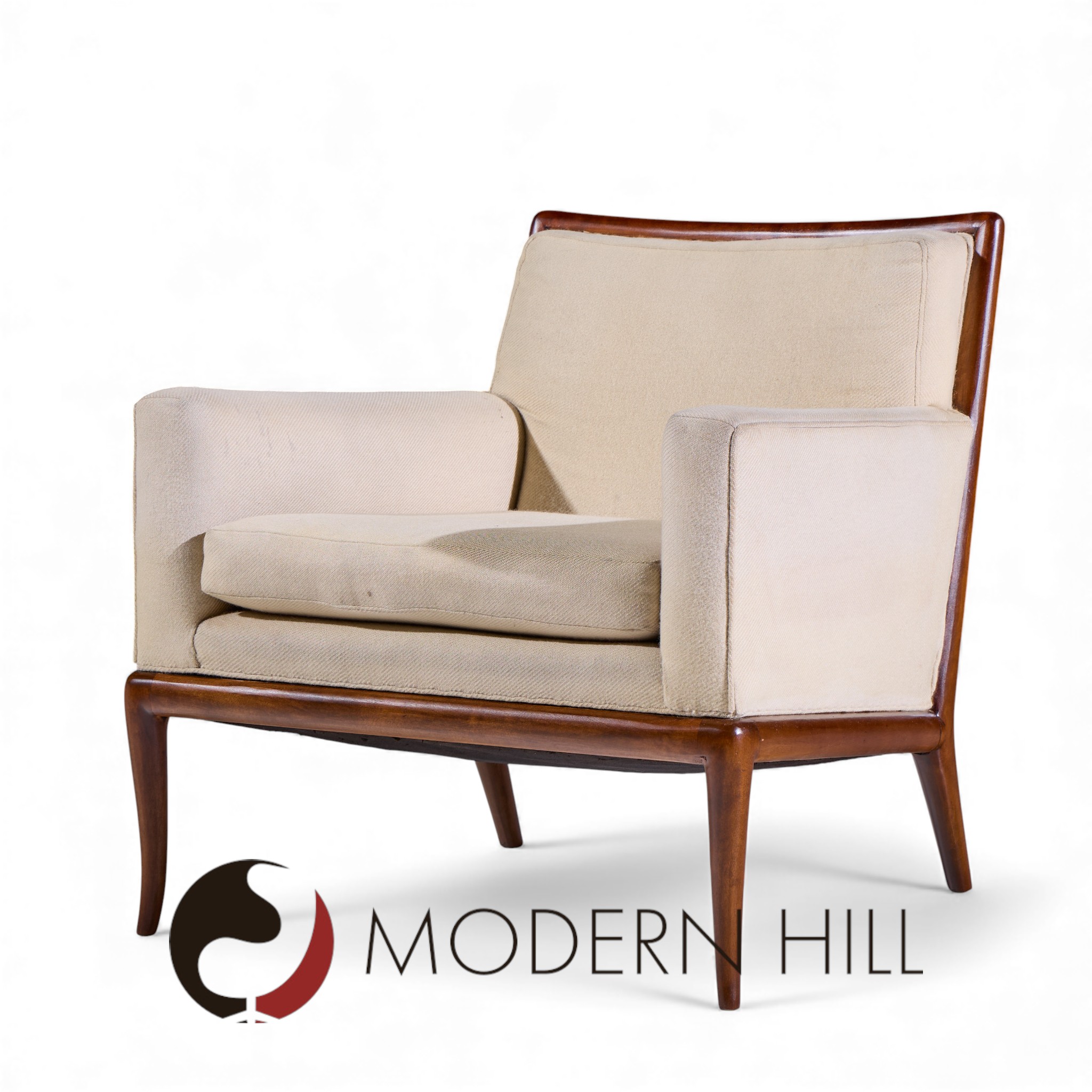 Robsjohn Gibbings for Widdicomb Mid Century Walnut Saber Leg Lounge Chairs - Pair