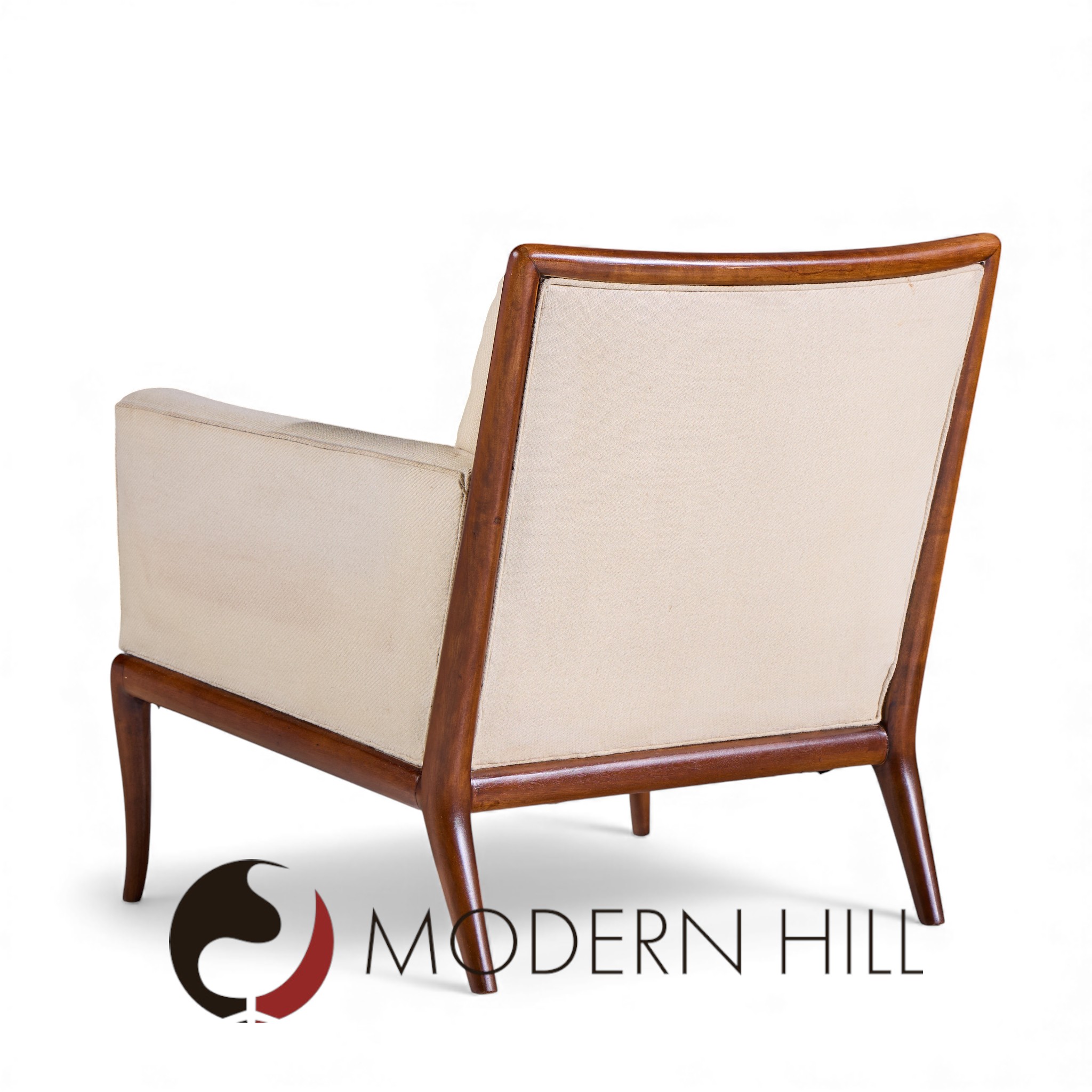 Robsjohn Gibbings for Widdicomb Mid Century Walnut Saber Leg Lounge Chairs - Pair