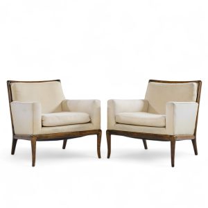 robsjohn gibbings for widdicomb mid century walnut saber leg lounge chairs - pair