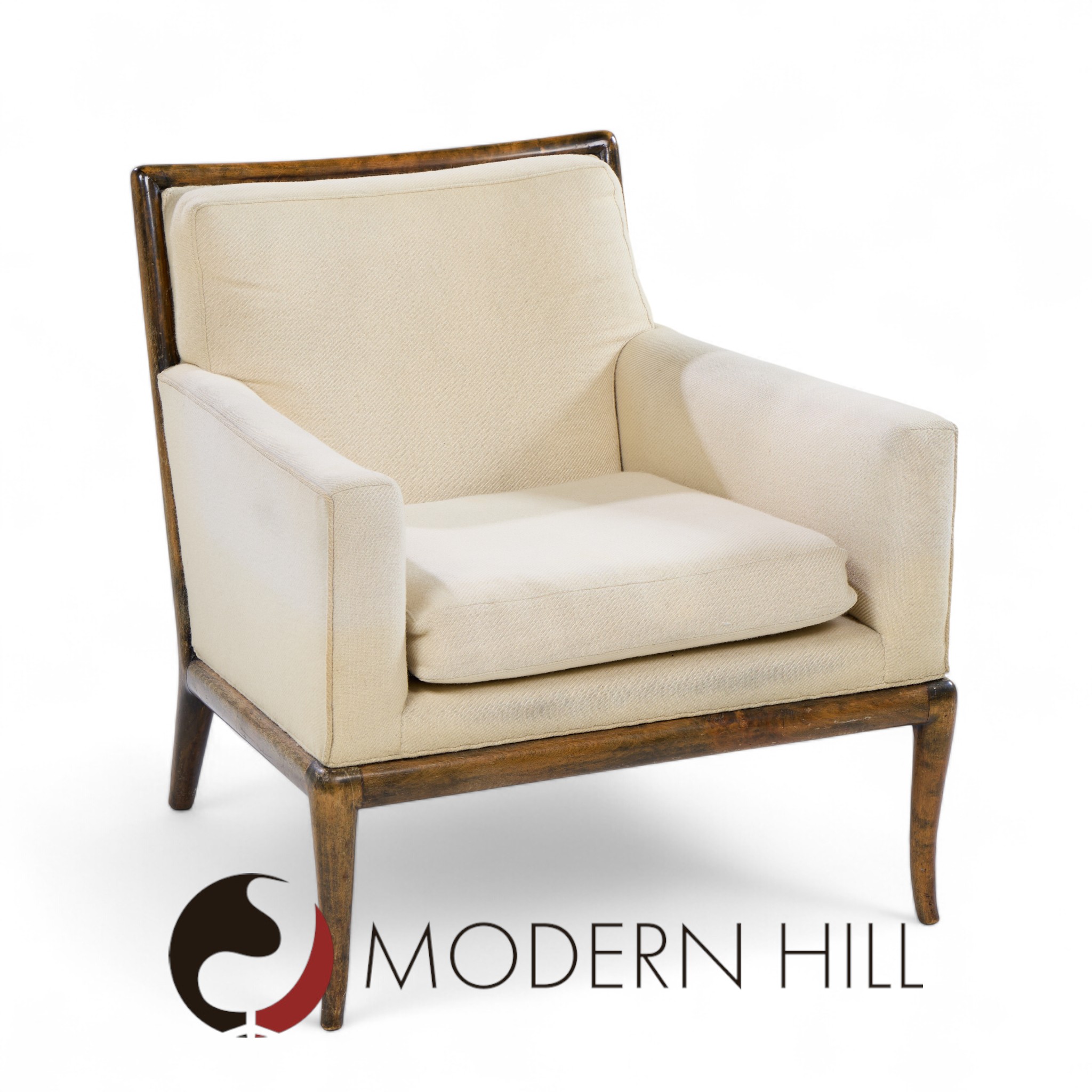 Robsjohn Gibbings for Widdicomb Mid Century Walnut Saber Leg Lounge Chairs - Pair