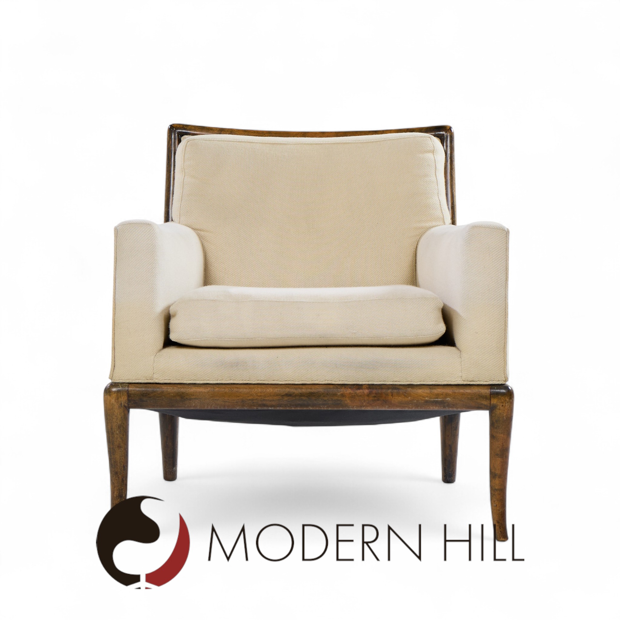 Robsjohn Gibbings for Widdicomb Mid Century Walnut Saber Leg Lounge Chairs - Pair