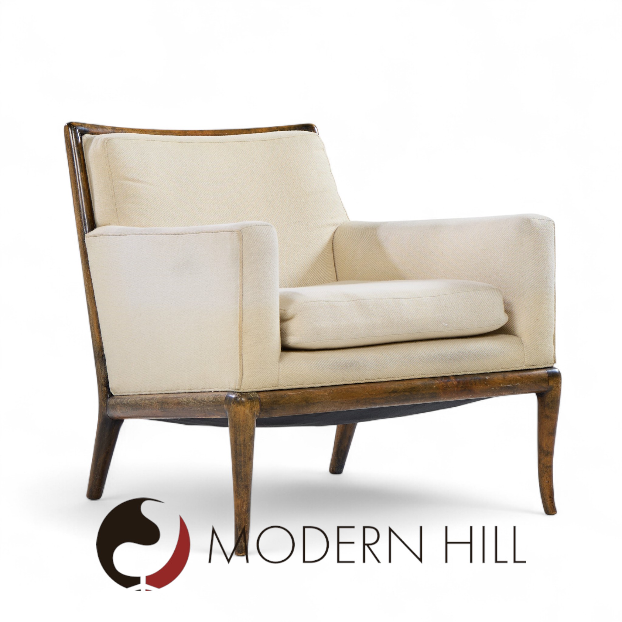 Robsjohn Gibbings for Widdicomb Mid Century Walnut Saber Leg Lounge Chairs - Pair