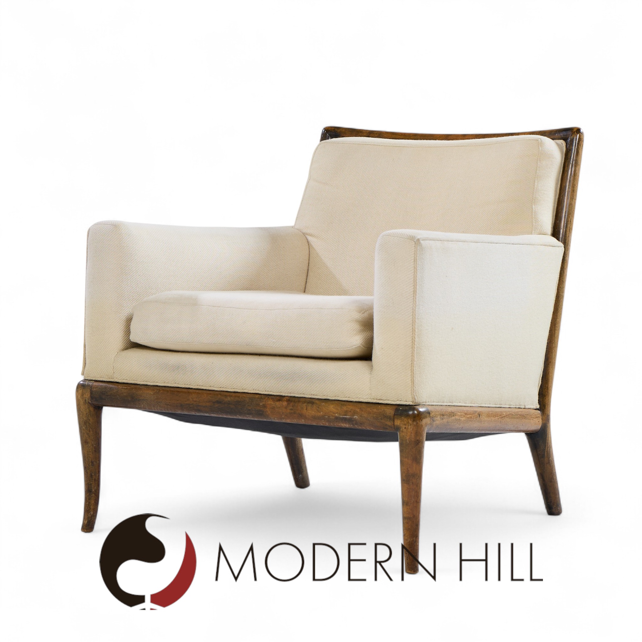 Robsjohn Gibbings for Widdicomb Mid Century Walnut Saber Leg Lounge Chairs - Pair