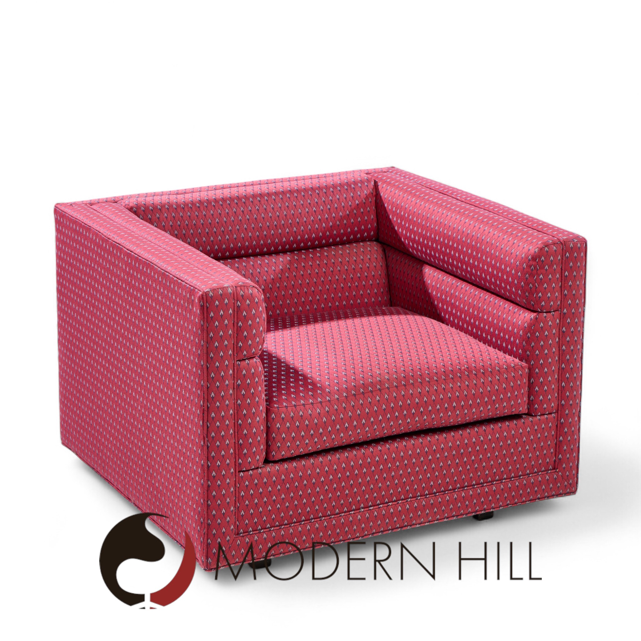 Roger Sprunger for Dunbar Mid Century Channel Cube Lounge Chairs - Pair