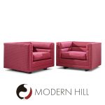 Roger Sprunger for Dunbar Mid Century Channel Cube Lounge Chairs - Pair