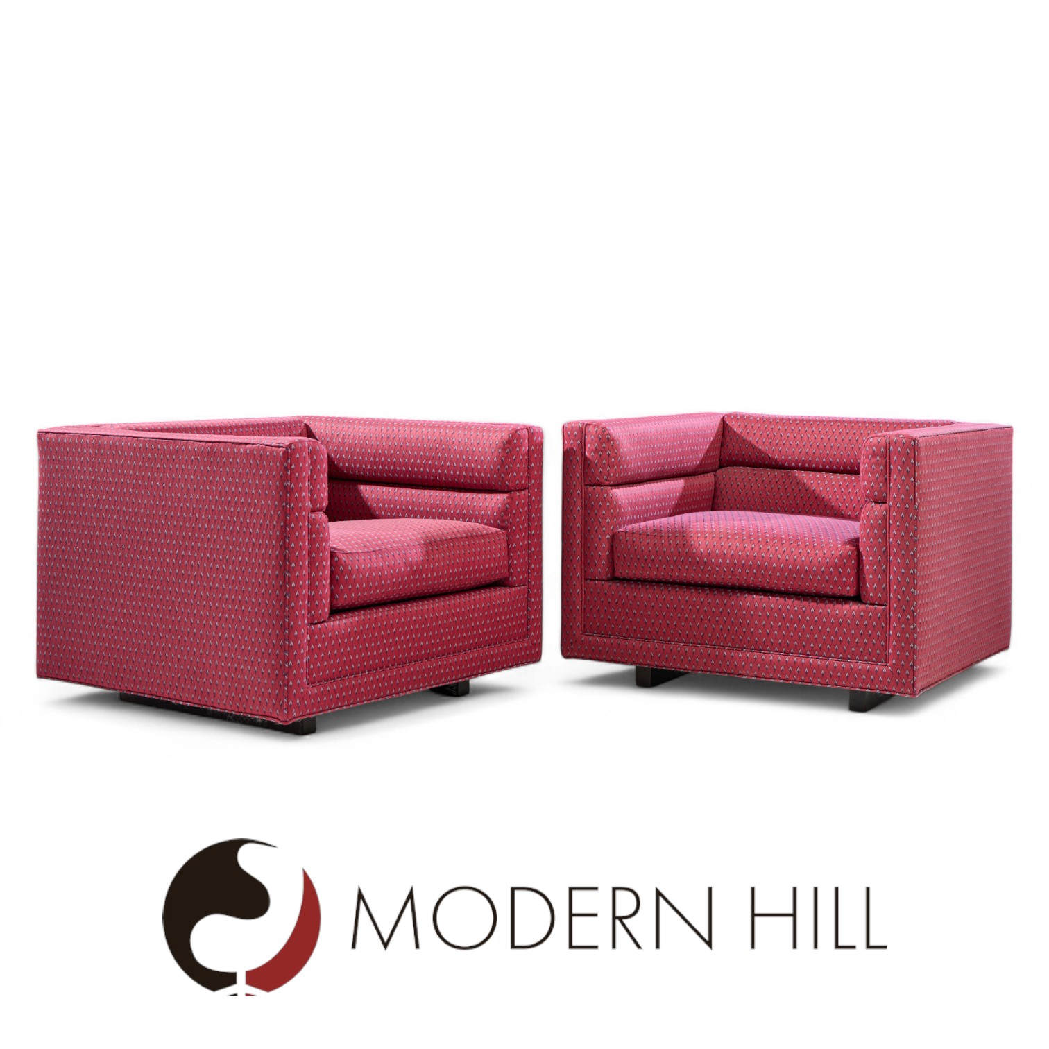 Roger Sprunger for Dunbar Mid Century Channel Cube Lounge Chairs - Pair