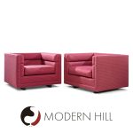 Roger Sprunger for Dunbar Mid Century Channel Cube Lounge Chairs - Pair