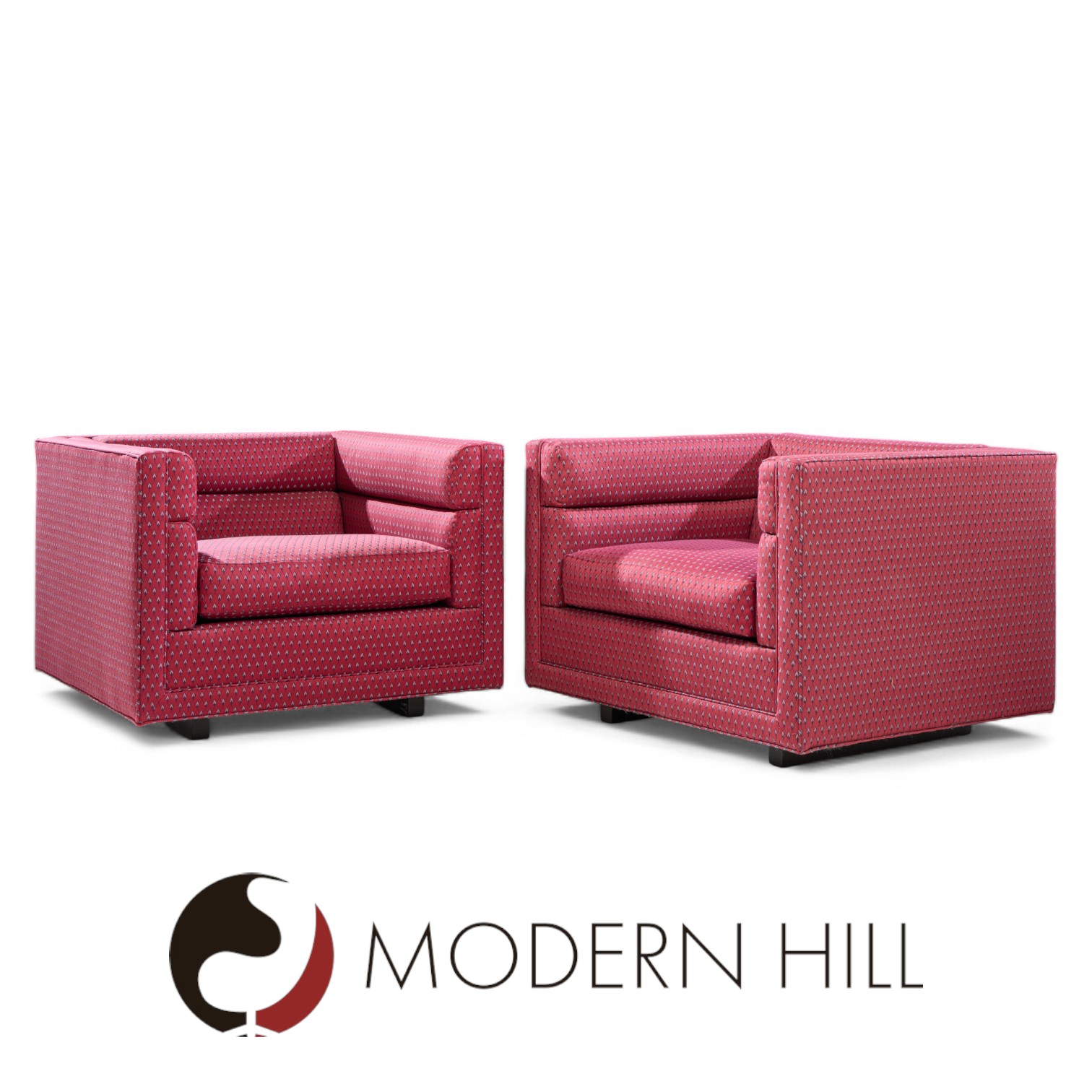 Roger Sprunger for Dunbar Mid Century Channel Cube Lounge Chairs - Pair