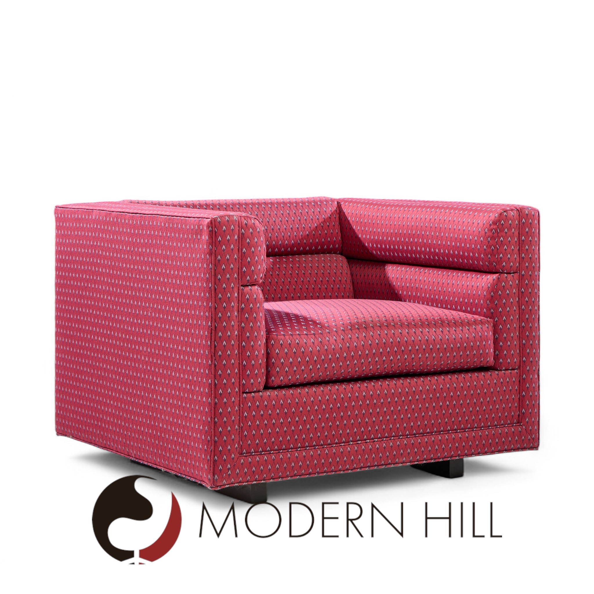 Roger Sprunger for Dunbar Mid Century Channel Cube Lounge Chairs - Pair