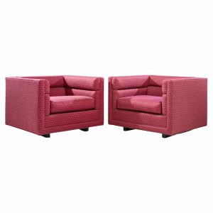 roger sprunger for dunbar mid century channel cube lounge chairs - pair