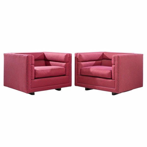 Roger Sprunger for Dunbar Mid Century Channel Cube Lounge Chairs - Pair