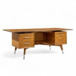 Standard Furniture Company Mid Century Walnut, Brass and Cane Bowtie Desk | Mid Century Modern Furniture - Mid Century Furniture Chicago Standard Furniture Company Mid Century Walnut, Brass and Cane Bowtie Desk
