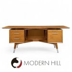 Standard Furniture Company Mid Century Walnut, Brass and Cane Bowtie Desk | Mid Century Modern Furniture - Mid Century Furniture Chicago Standard Furniture Company Mid Century Walnut, Brass and Cane Bowtie Desk