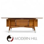 Standard Furniture Company Mid Century Walnut, Brass and Cane Bowtie Desk | Mid Century Modern Furniture - Mid Century Furniture Chicago Standard Furniture Company Mid Century Walnut, Brass and Cane Bowtie Desk