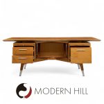 Standard Furniture Company Mid Century Walnut, Brass and Cane Bowtie Desk | Mid Century Modern Furniture - Mid Century Furniture Chicago Standard Furniture Company Mid Century Walnut, Brass and Cane Bowtie Desk