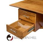 Standard Furniture Company Mid Century Walnut, Brass and Cane Bowtie Desk | Mid Century Modern Furniture - Mid Century Furniture Chicago Standard Furniture Company Mid Century Walnut, Brass and Cane Bowtie Desk