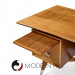 Standard Furniture Company Mid Century Walnut, Brass and Cane Bowtie Desk | Mid Century Modern Furniture - Mid Century Furniture Chicago Standard Furniture Company Mid Century Walnut, Brass and Cane Bowtie Desk