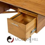 Standard Furniture Company Mid Century Walnut, Brass and Cane Bowtie Desk | Mid Century Modern Furniture - Mid Century Furniture Chicago Standard Furniture Company Mid Century Walnut, Brass and Cane Bowtie Desk