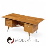 Standard Furniture Company Mid Century Walnut, Brass and Cane Bowtie Desk | Mid Century Modern Furniture - Mid Century Furniture Chicago Standard Furniture Company Mid Century Walnut, Brass and Cane Bowtie Desk