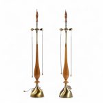 Tony Paul for Westwood Mid Century Walnut and Brass Lamps - Pair