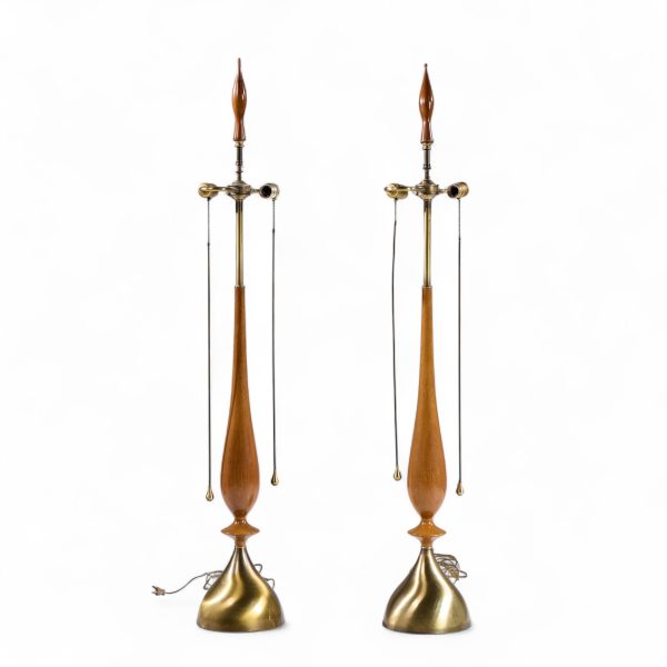 Tony Paul for Westwood Mid Century Walnut and Brass Lamps - Pair