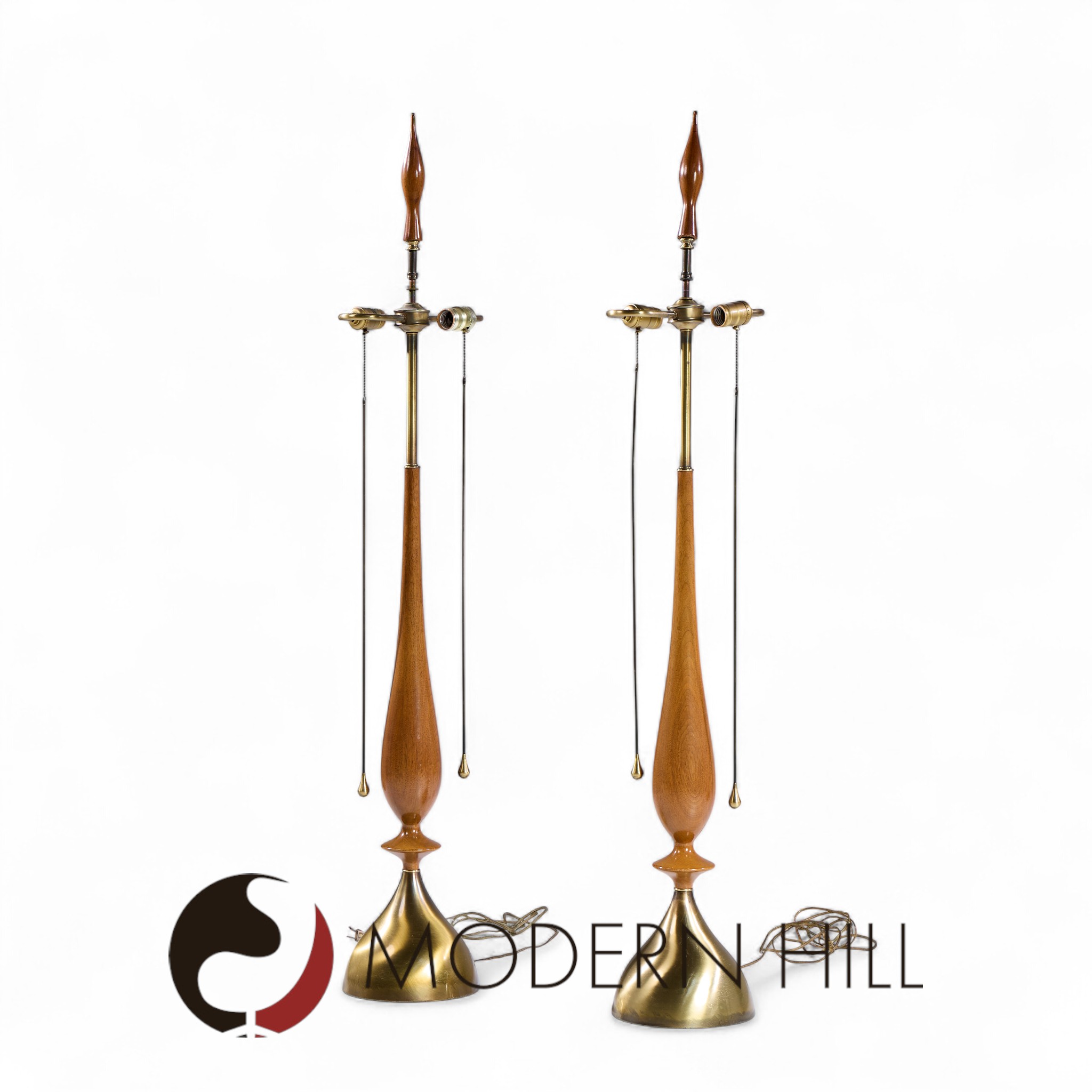 Tony Paul for Westwood Mid Century Walnut and Brass Lamps - Pair