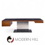 Warren Platner for Lehigh Leopold Mid Century Rosewood, Leather and Granite Executive Desk