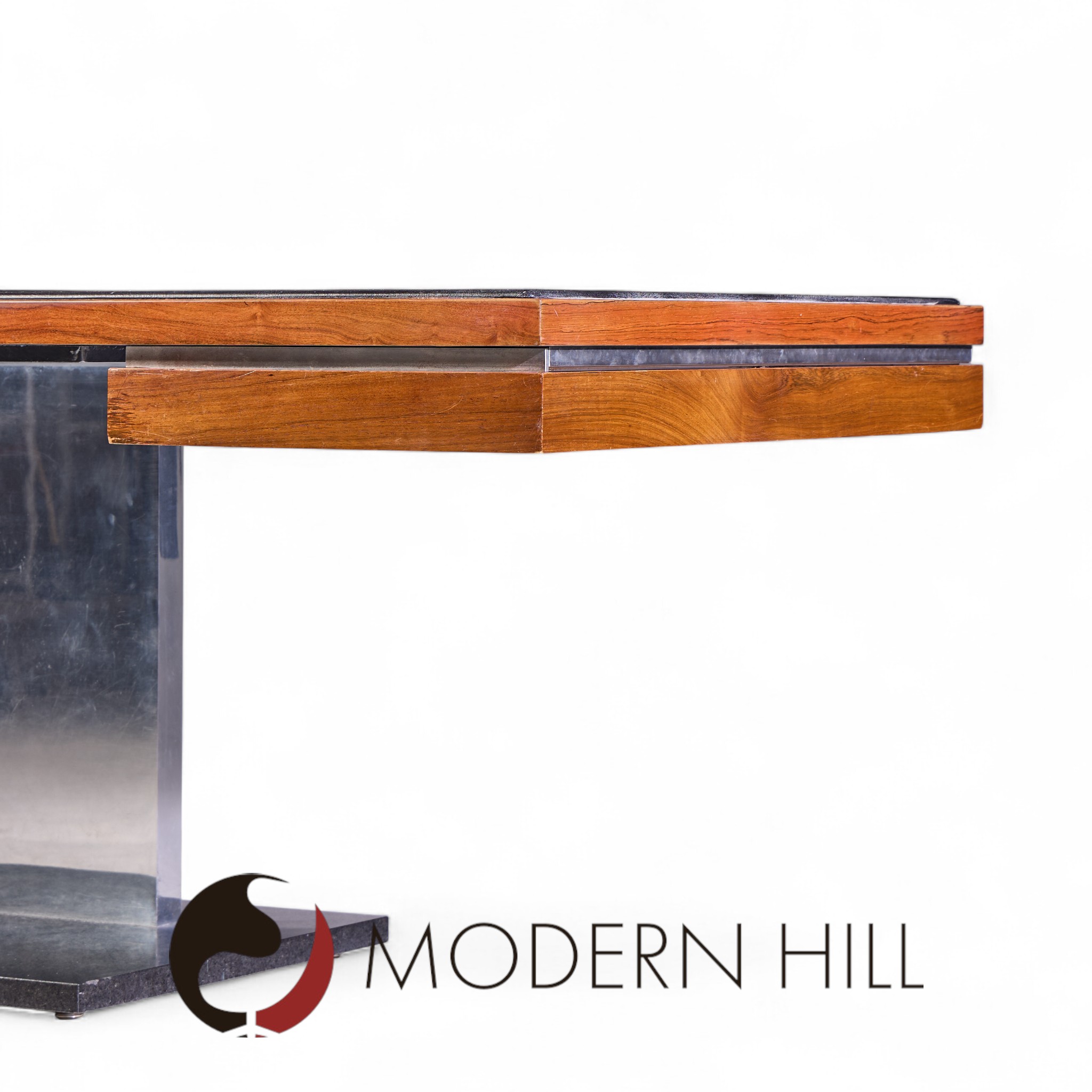 Warren Platner for Lehigh Leopold Mid Century Rosewood, Leather and Granite Executive Desk